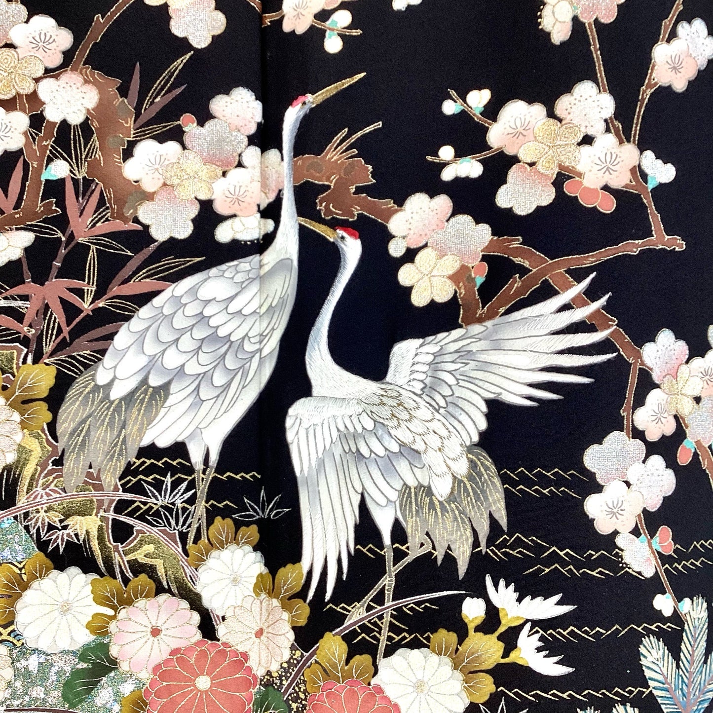 Vintage Kimono Tomesode Cranes
