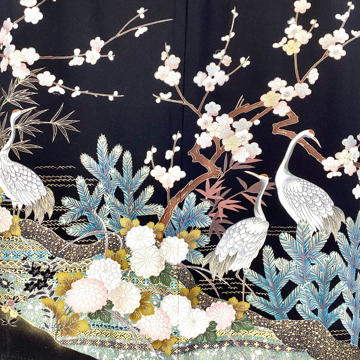 Vintage Kimono Tomesode Cranes