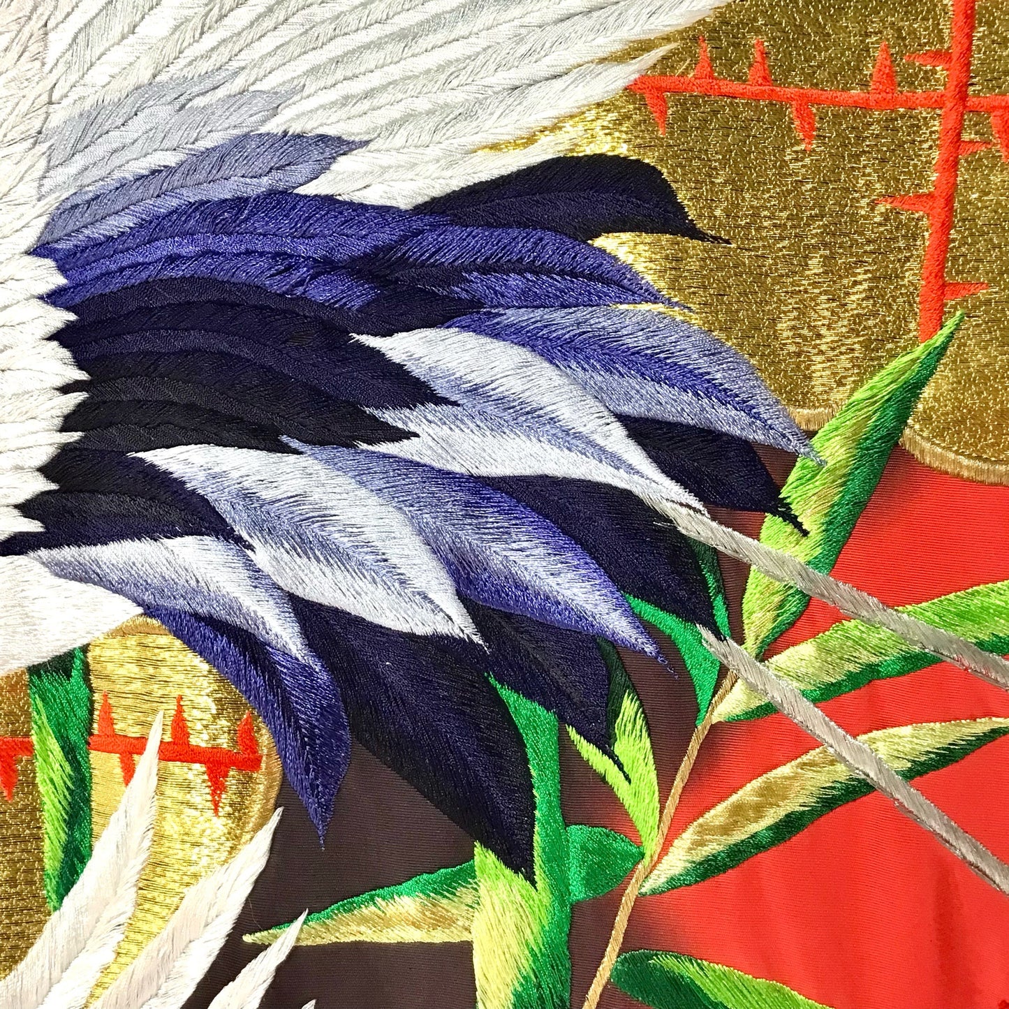 Vintage Kimono ‘Red With Cranes & Bamboo’