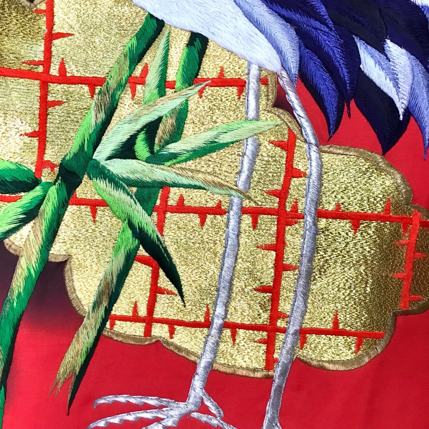 Vintage Kimono ‘Red With Cranes & Bamboo’