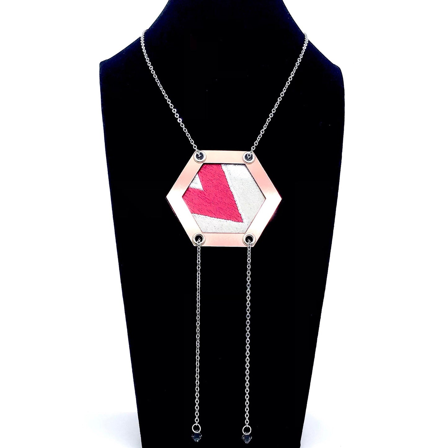 Abi-K Statement Necklace ‘Raspberry Stripe’ 1/2
