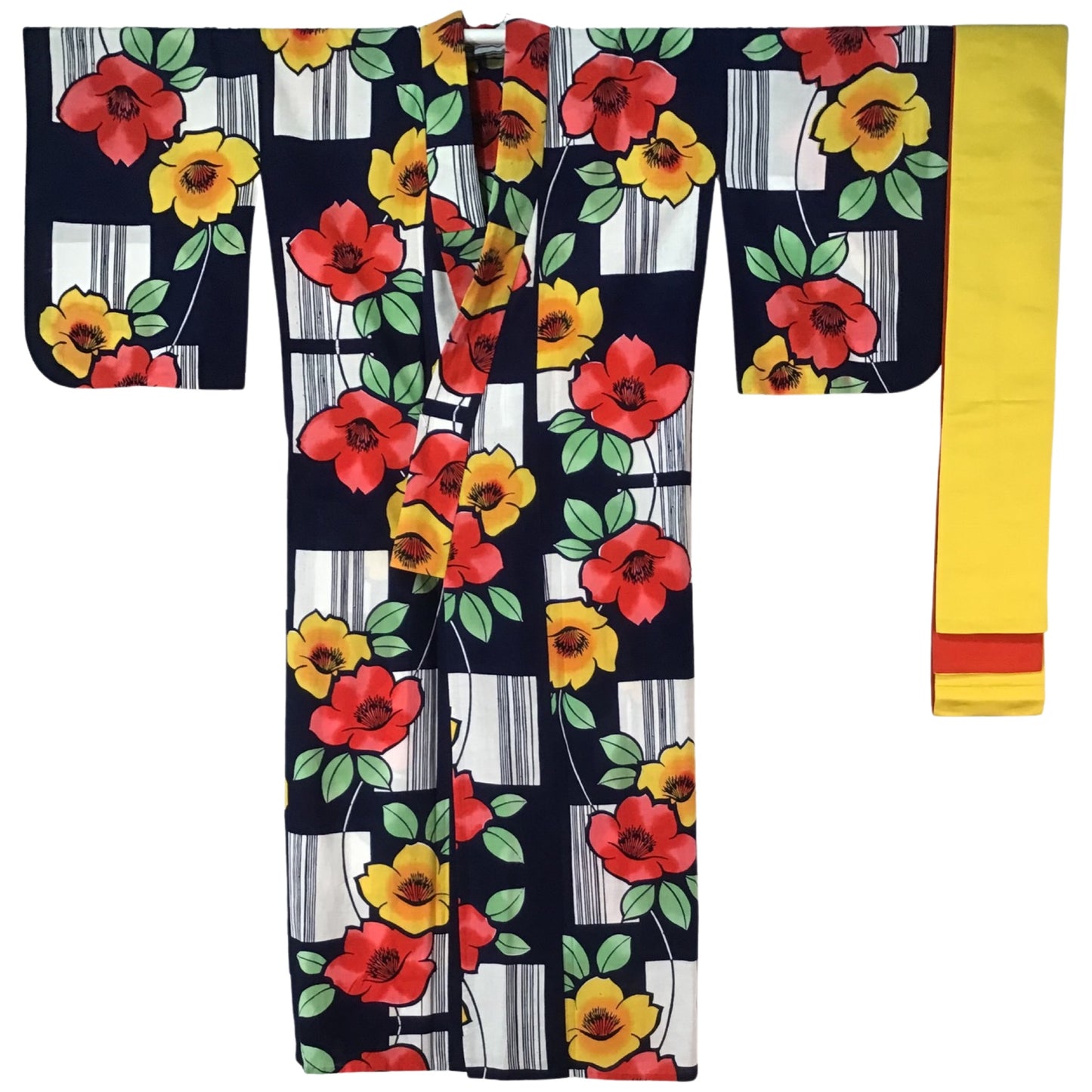 Vintage Kimono ‘Blue With Red & Yellow Flowers Yukata’