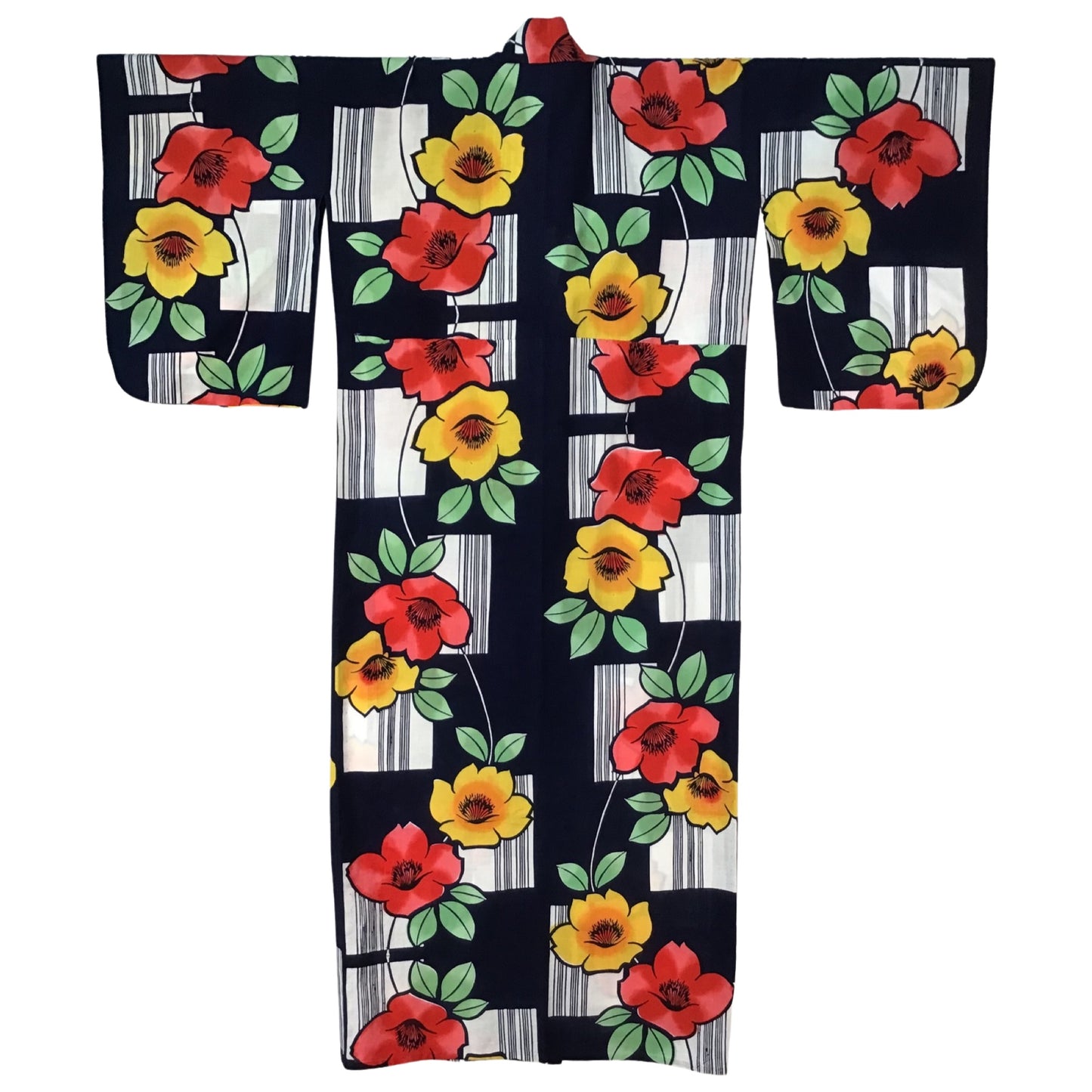Vintage Kimono ‘Blue With Red & Yellow Flowers Yukata’