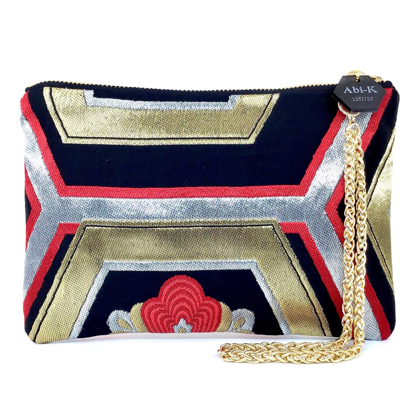 Carolyn Purse ‘Black Gold & Red Floral Stripe 7’