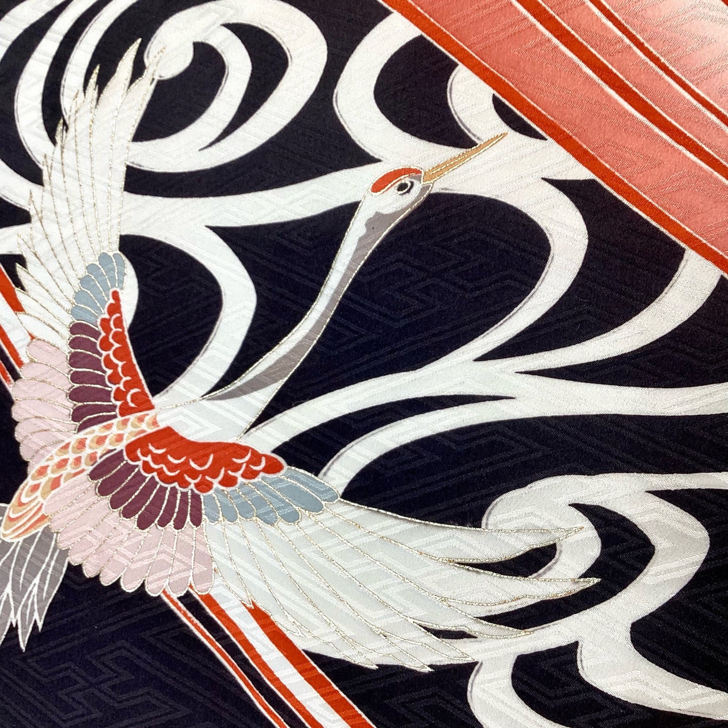 Vintage Furisode Kimono Terracotta Cranes