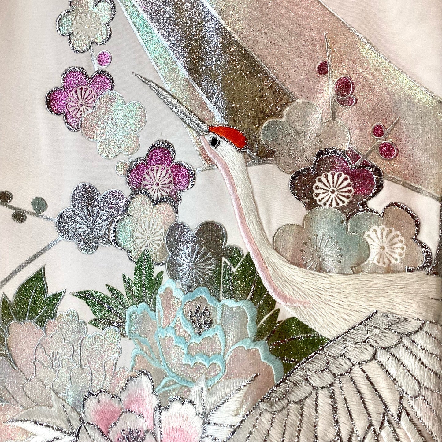 Vintage Kimono White & Pink Cranes