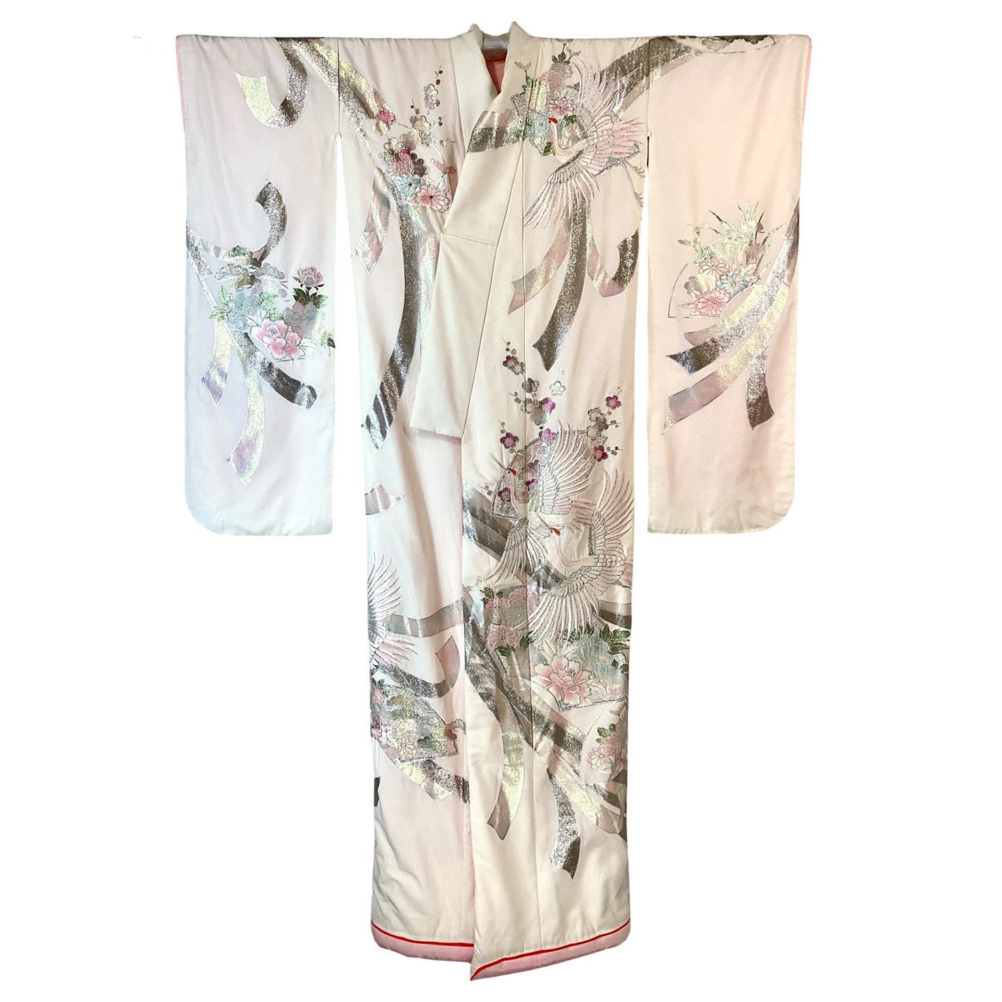 Vintage Kimono White & Pink Cranes