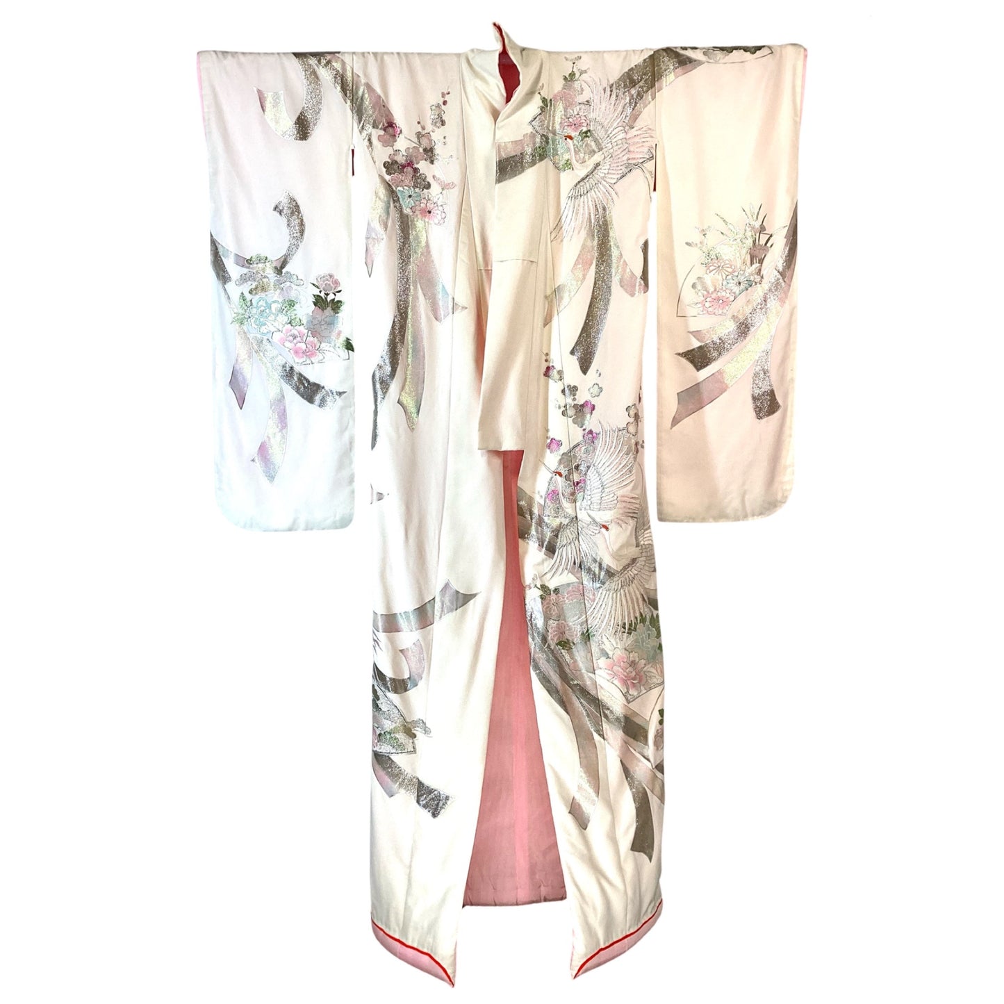 Vintage Kimono White & Pink Cranes