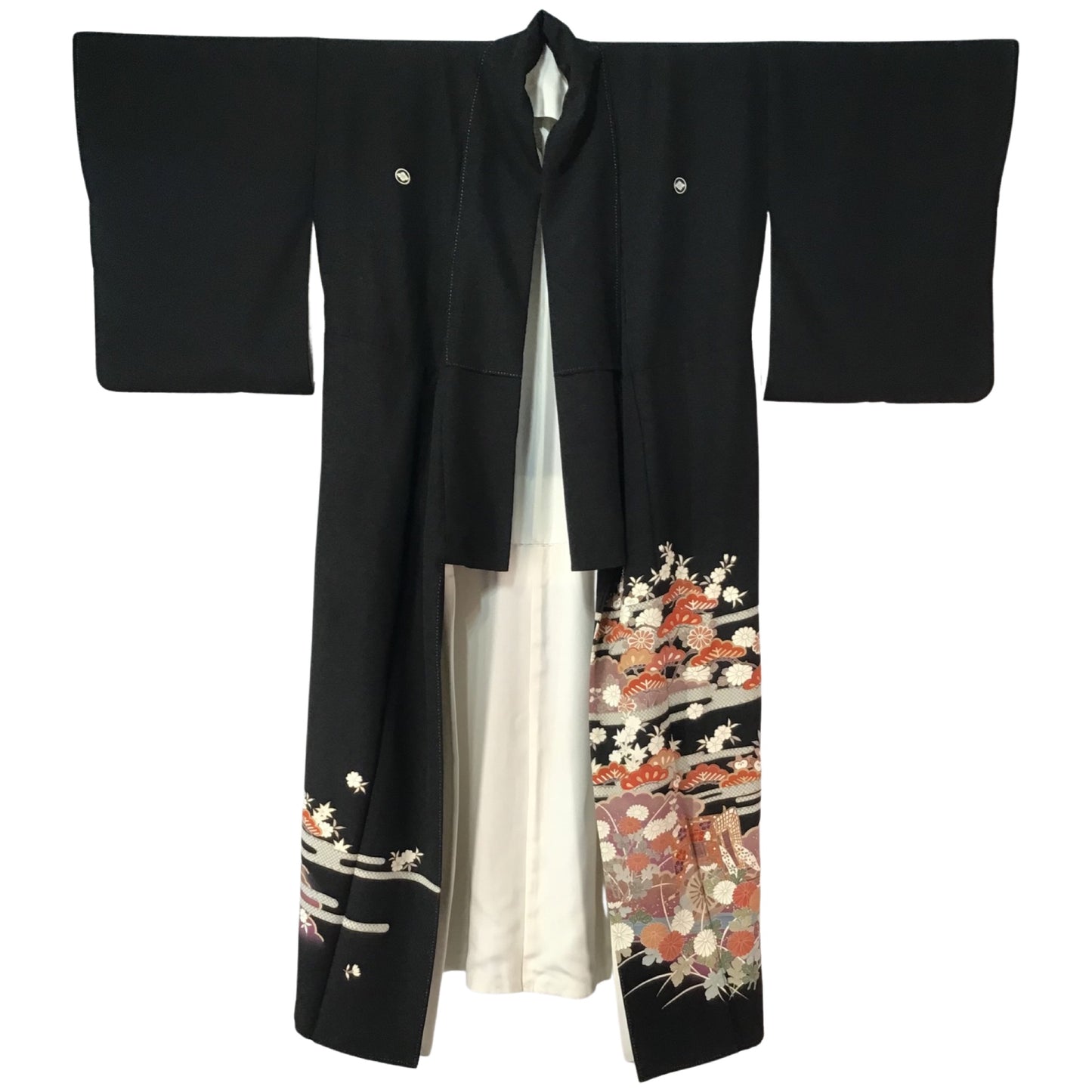 Vintage Tomesode Kimono ’Black With Landscape Scenes’