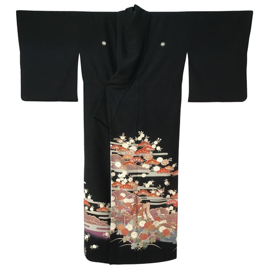 Vintage Tomesode Kimono ’Black With Landscape Scenes’