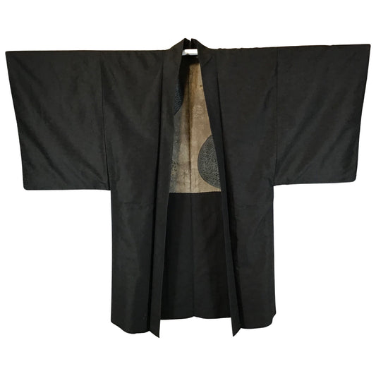 Vintage Mens Kimono ‘Black With Blue Grey Circles’