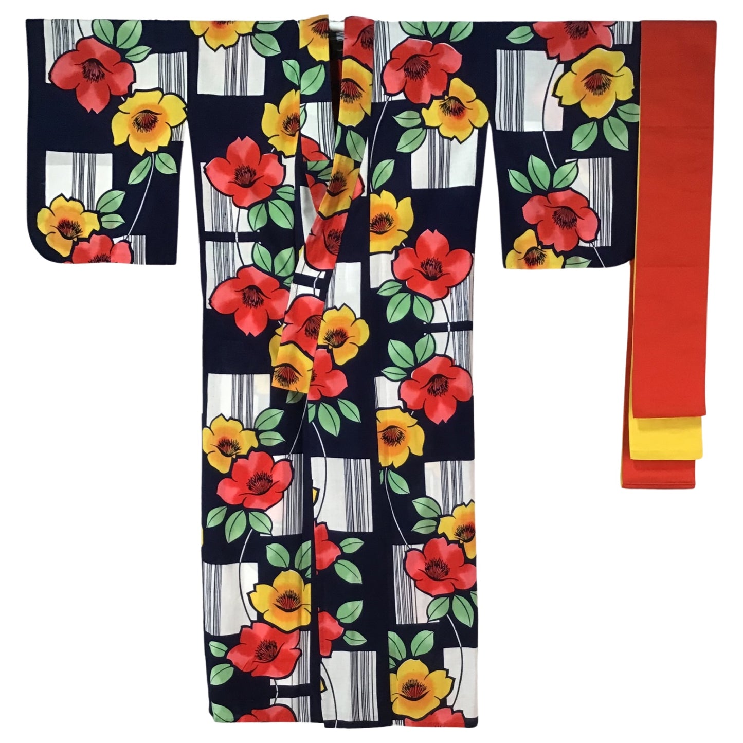 Vintage Kimono ‘Blue With Red & Yellow Flowers Yukata’