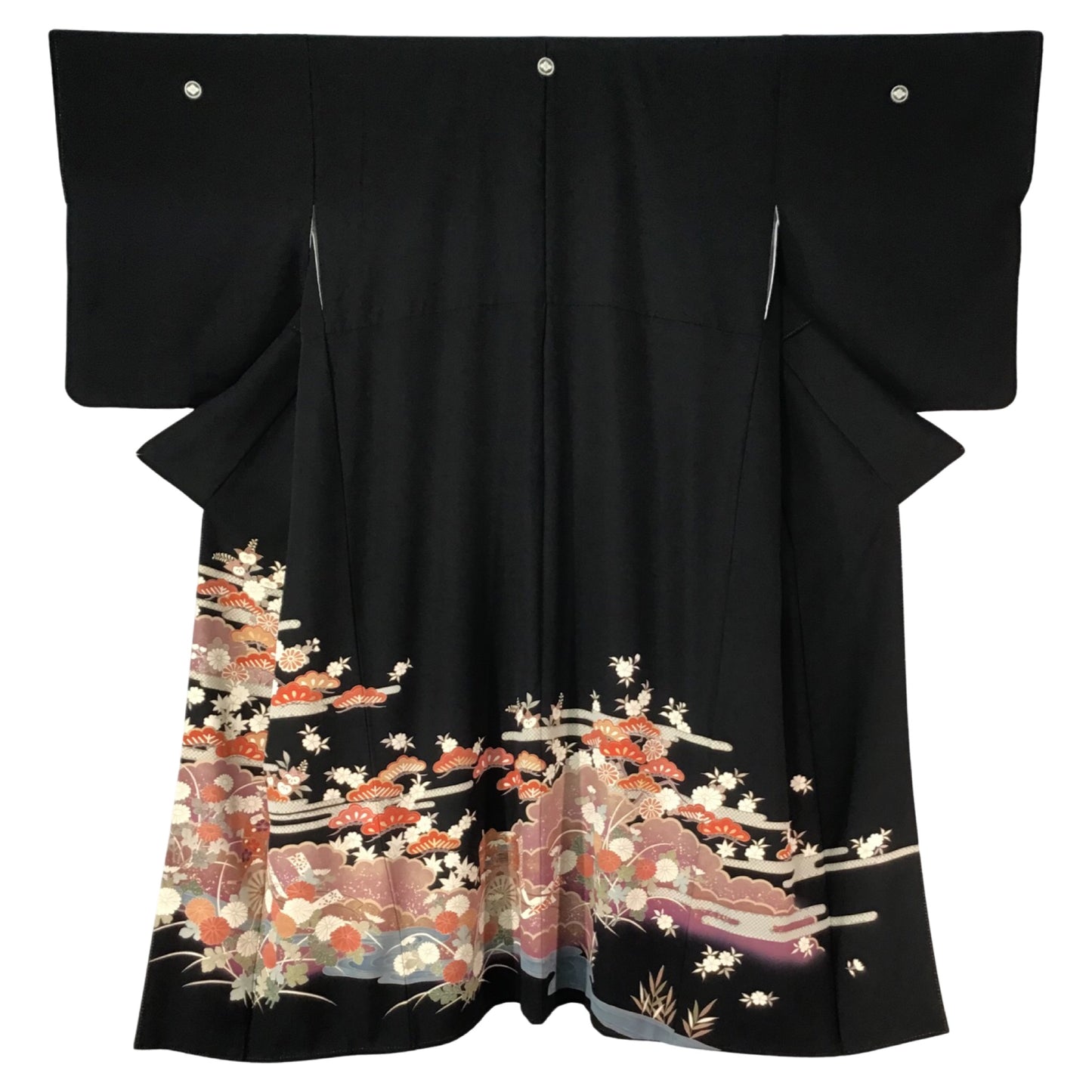 Vintage Tomesode Kimono ’Black With Landscape Scenes’