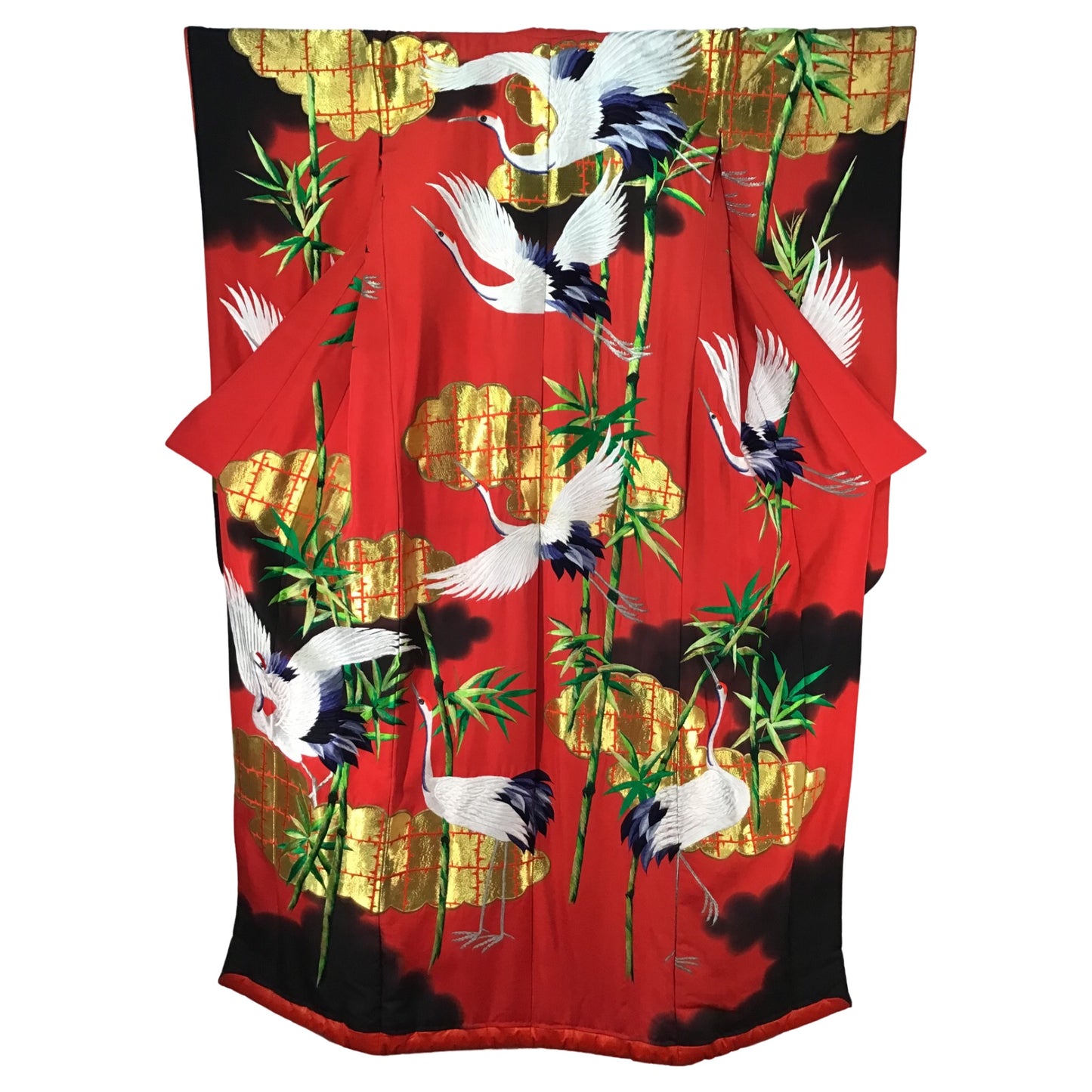 Vintage Kimono ‘Red With Cranes & Bamboo’
