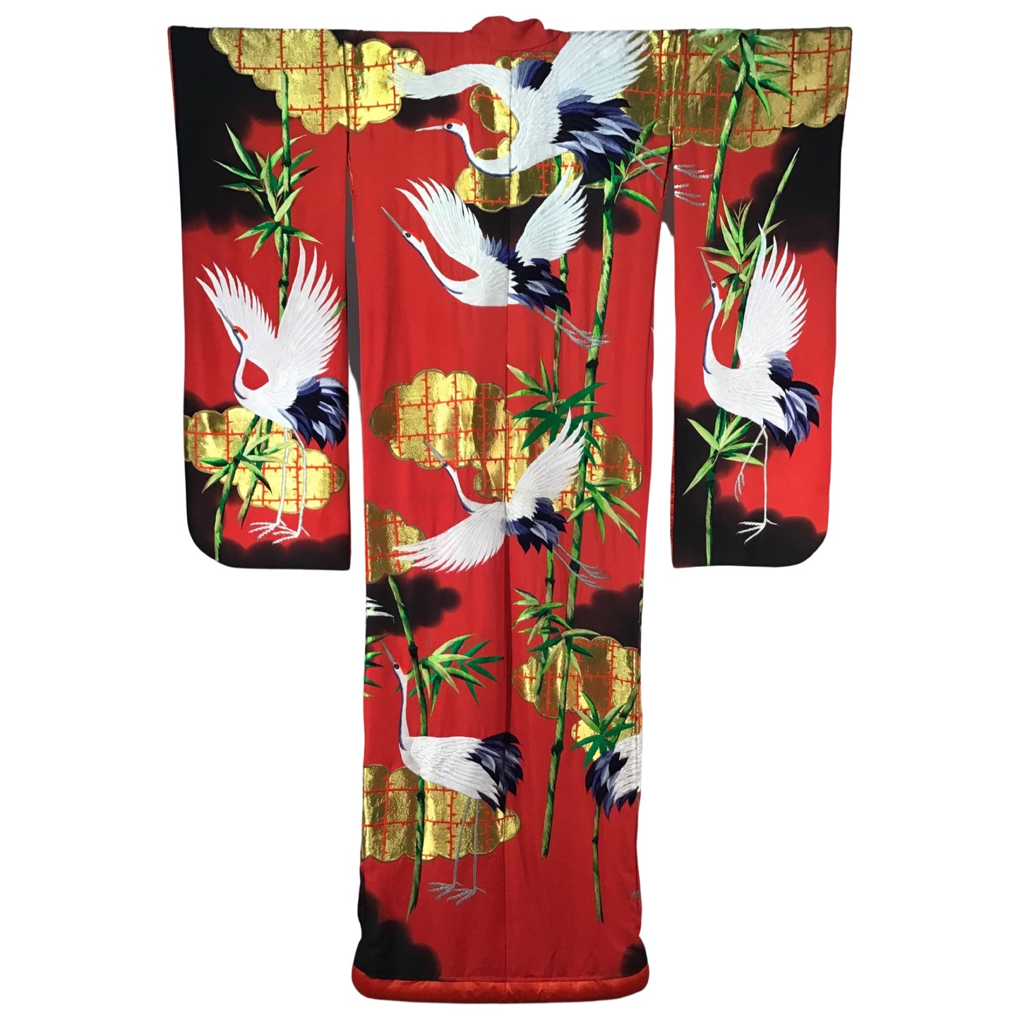 Vintage Kimono ‘Red With Cranes & Bamboo’