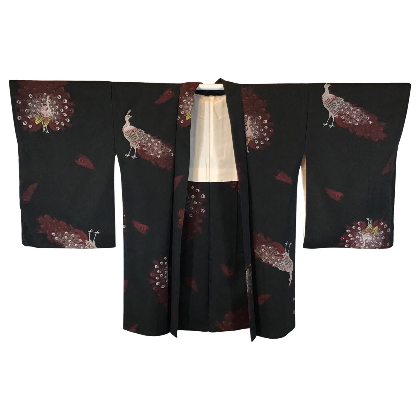 Vintage Haori ‘Black Deep Red Peacocks’