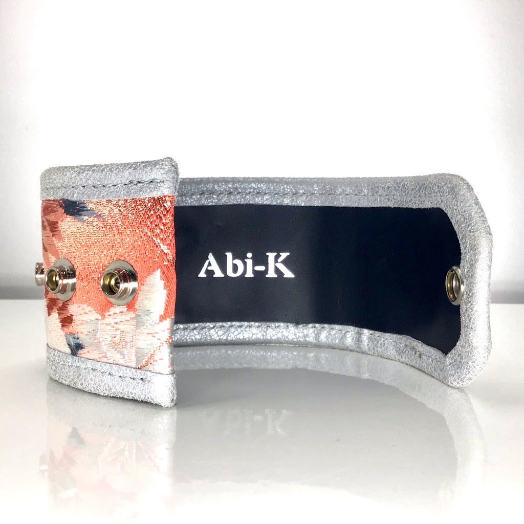 Kimono Cuff Bracelet ‘Coral & Silver Floral’