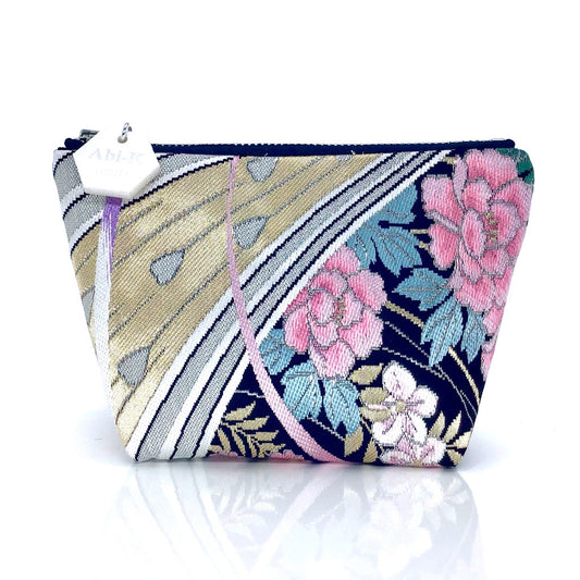 Kimono Silk Small Purse 'Silver Gold & Pink Abstract Floral 2’