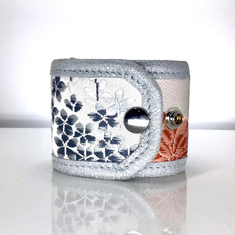 Kimono Cuff Bracelet ‘Coral & Silver Floral’