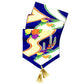 Kimono Silk Runner ‘Bright Blue & Gold With Orange Purple & Yellow Flowers’
