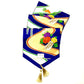 Kimono Silk Runner ‘Bright Blue & Gold With Orange Purple & Yellow Flowers’